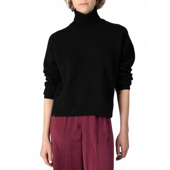 NEW ATM women's merino wool blend turtleneck top in black